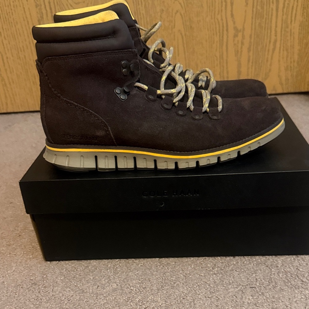 Cole Haan Men's Dark Brown Boots with Yellow Accents